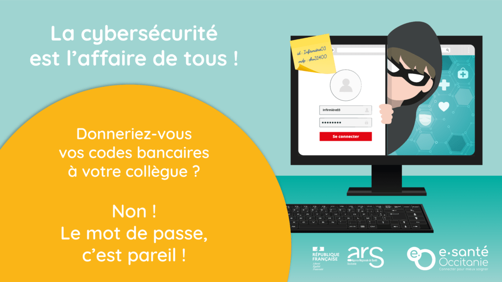 Affiche au format paysage de sensibilisation à la cybersécurité qui incite à ne pas partager son mot de passe.