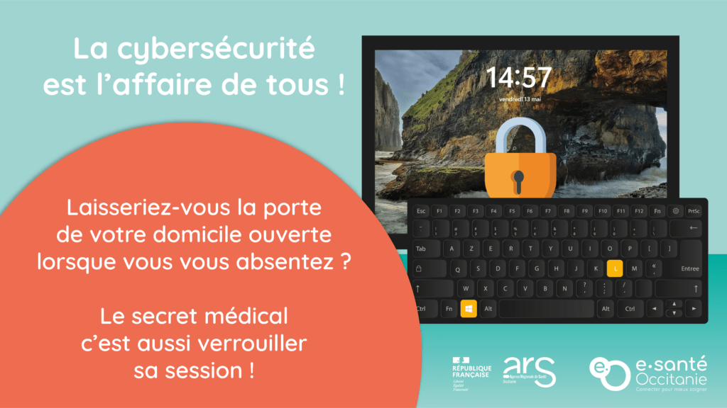 Affiche au format paysage de sensibilisation à la cybersécurité qui incite à verrouiller sa session.