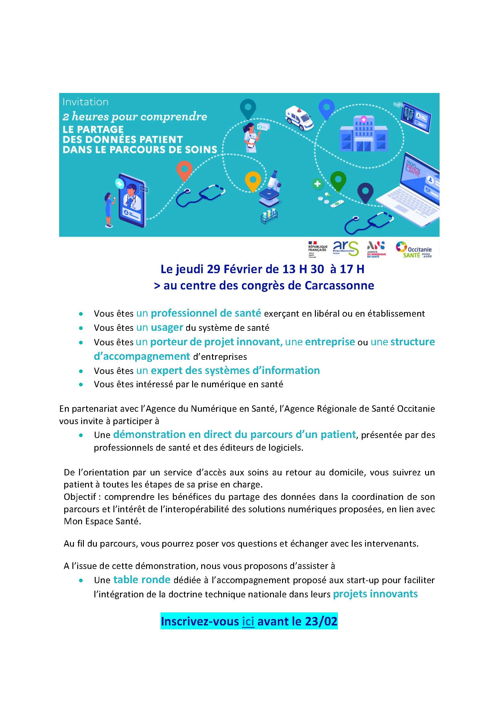 affiche-evenement-parcours-patient-démonstration-ARS-ANS-esante-occitanie Le partage des données patient dans le parcours de soins