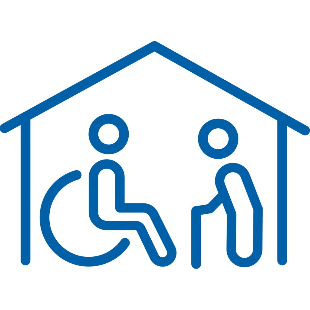 pictogramme bleu foncé représentant une structure accueillant des personnes en situation de handicap