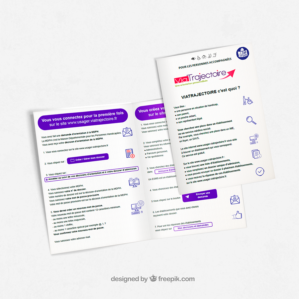 Flyer Facile à Lire et à Ecrire (FALC) de présentation du Dossier Unique d'Admission (DUA) permettant à une personne en situation de handicap ou à son aidant de faire une demande auprès des établissements.