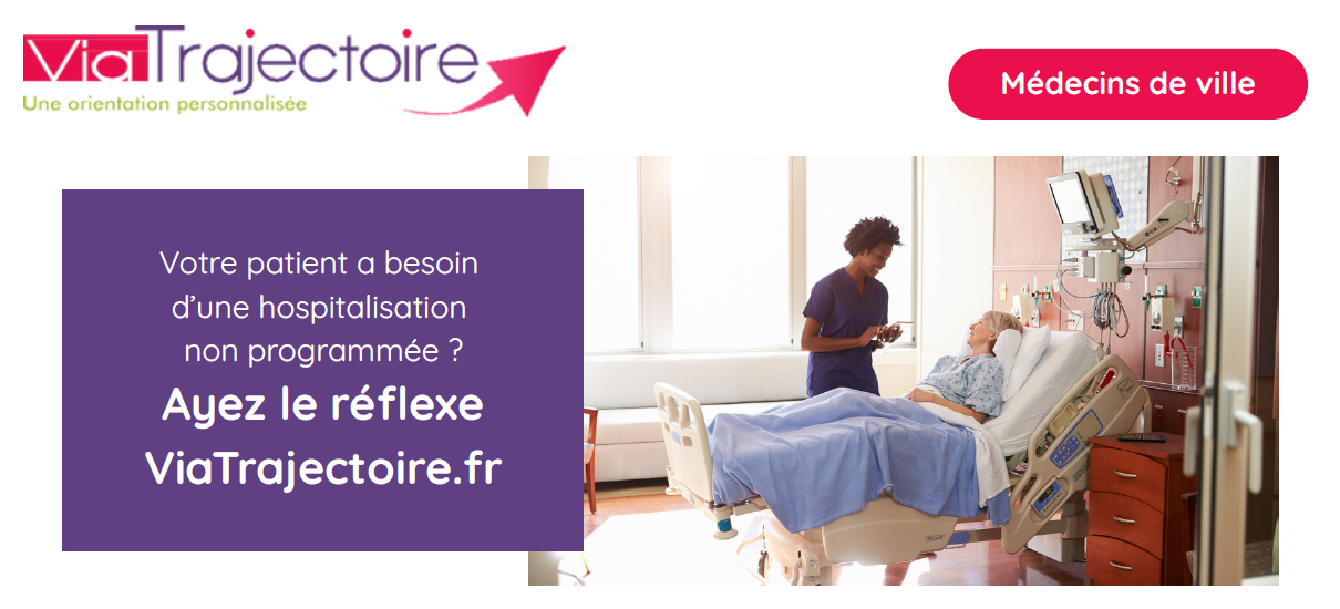 Il s'agit d'une image avec des éléments textuels et une photo d'une personne hospitalisée accompagnée par son médecin