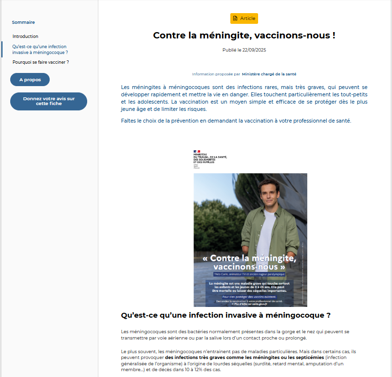 Capture d'écran sante.fr d'un article éditorial