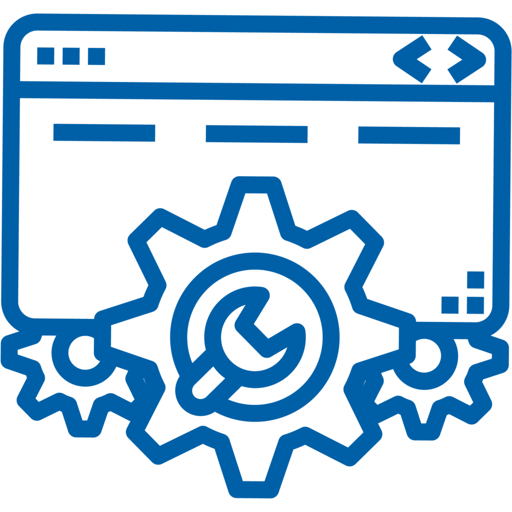 Pictogramme bleu représentant un système informatique
