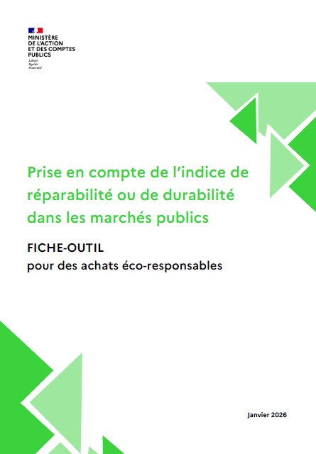 Couverture du document fiche-outil dédiée à la prise en compte de l’indice de réparabilité ou de durabilité dans les marchés publics