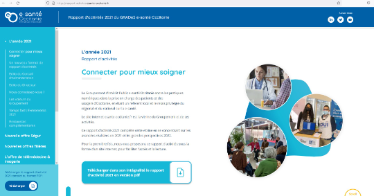 Capture d'écran page d'accueil_rapport d'activités 2021 e-santé Occitanie