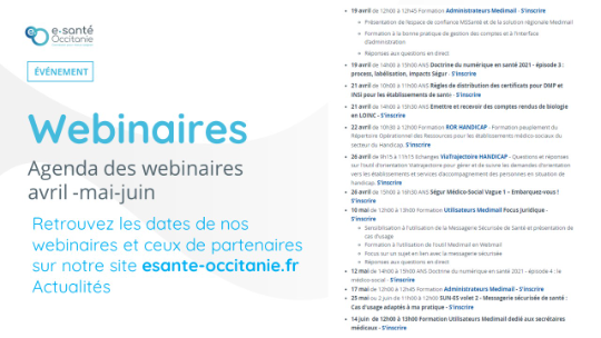 Capture d'écran de la liste des webinaires proposés au 2eme trimestre 2022